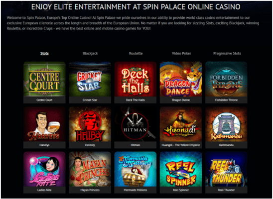 Spin Palace casino Ireland- Games to play